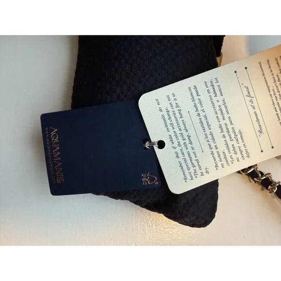 NWT Aquamanile Ladys Slipper Orchid Bandeau Bikini Top Black Size M $190 [jb] - Picture 7 of 7